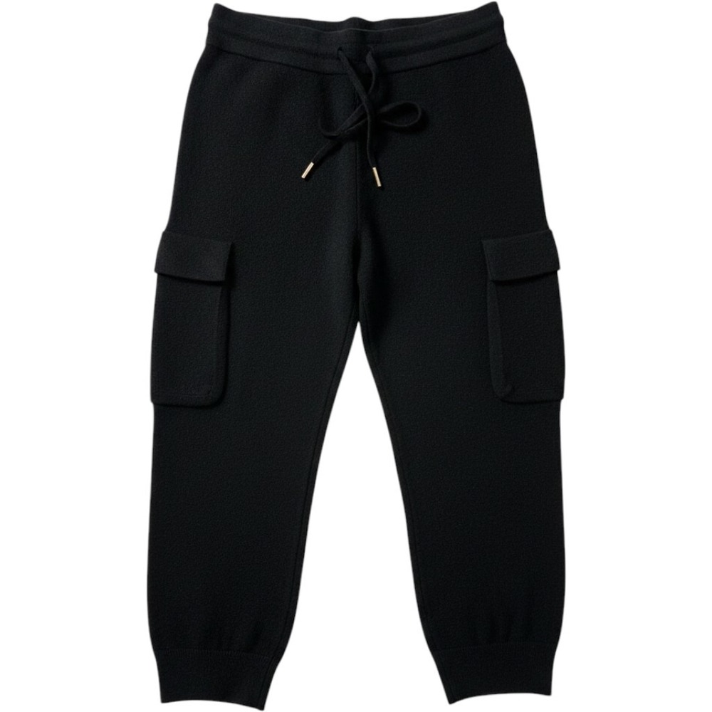 Massimo Dutti Black Knit Cargo Jogger Pants Women XS High Rise Drawstring